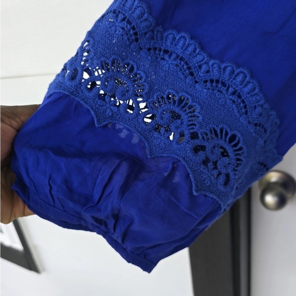 Solitaire Eyelet Tunic Lace Top Sz 1X Plus Blue Women's 3/4 Sleeve Coastal - Picture 6 of 16